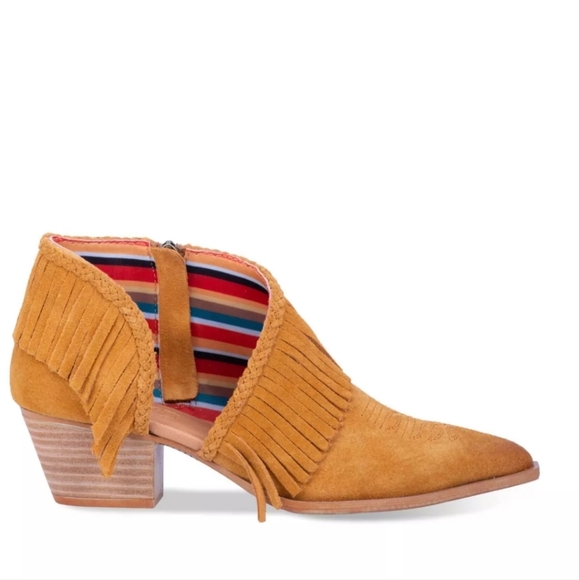 DINGO Kindred Spirit Womens Dorsay Fringed Leather Western Boot Mustard 7.5M - Picture 1 of 4